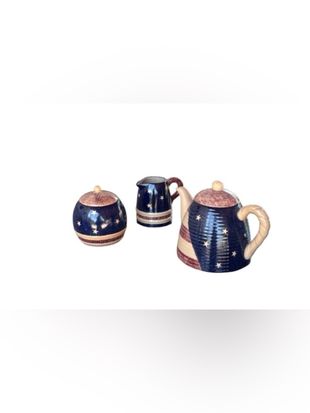 Rustic Patriotic Cracker Barrel  Starry Ceramic Tea Set - Blue